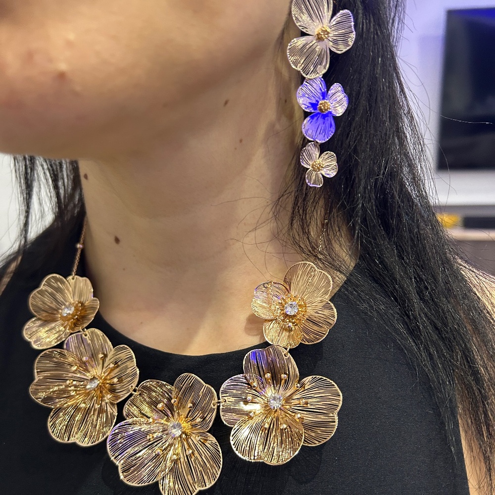 Filigree Flower Jewelry Set – Earrings & Necklace